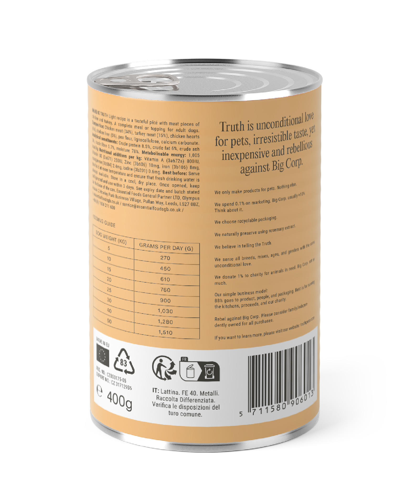 TRUTH PETS LIGHT CHICKEN & TURKEY PÂTÉ, 400G x 6